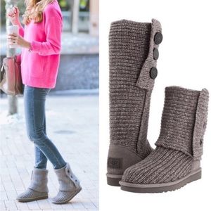 Ugg Classic Cardy Knit Sweater Boots Grey